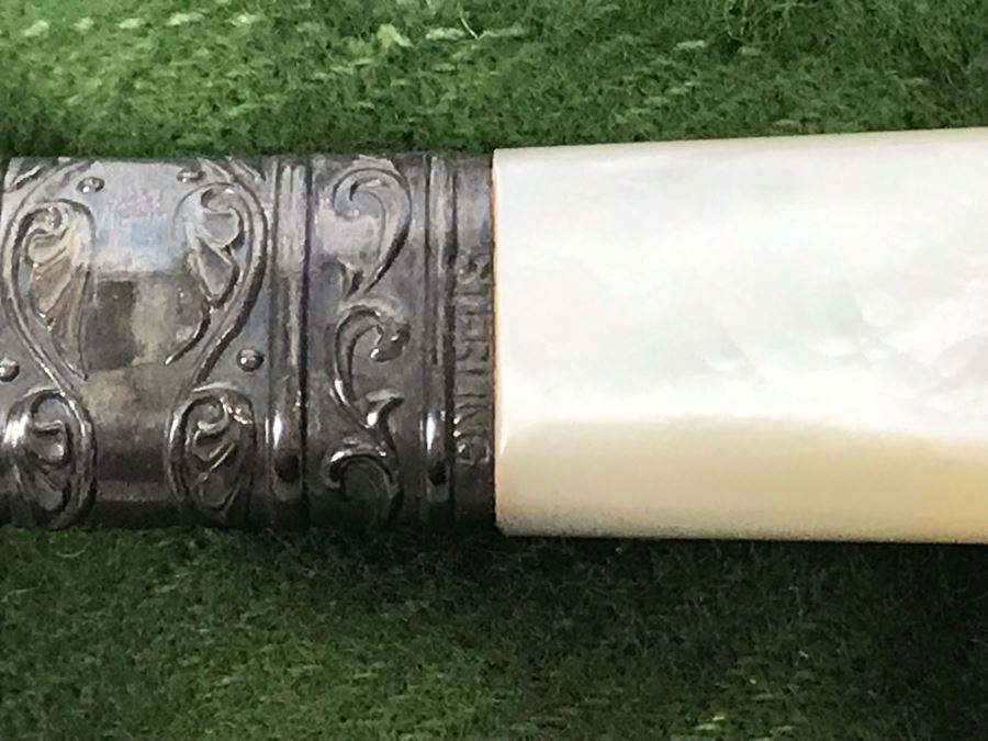 JUST ADDED - (6) Sterling Silver Forks With Mother Of Pearl Handles And (6) Sterling Silver Knives With Mother Of Pearl Handles 358g [Photo 5]