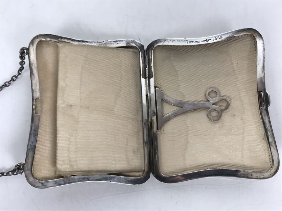 JUST ADDED - Vintage Chased Sterling Silver Wallet Compact With Chain 111g [Photo 11]