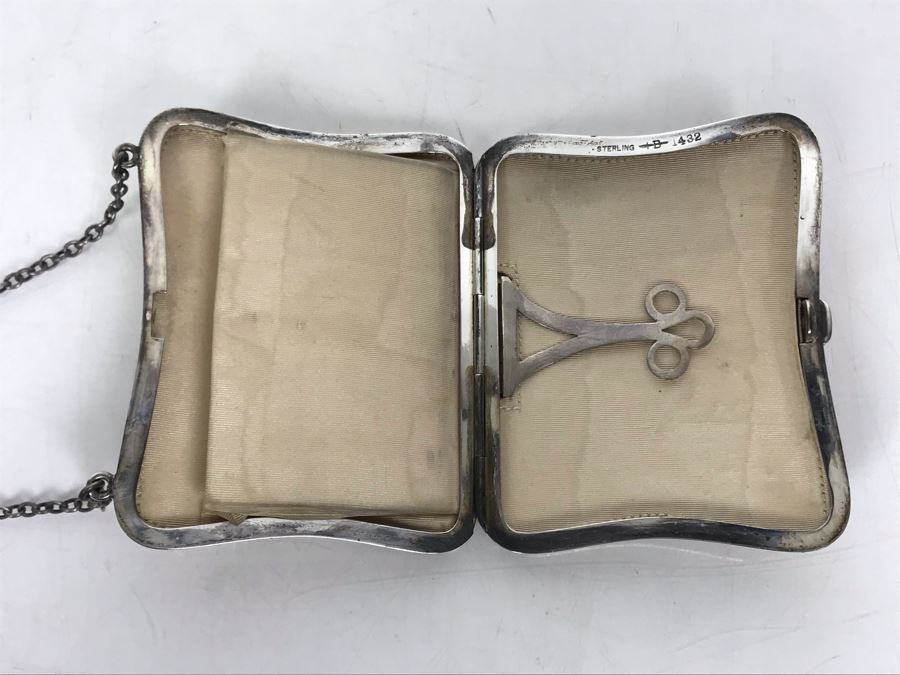 JUST ADDED - Vintage Chased Sterling Silver Wallet Compact With Chain 111g [Photo 12]
