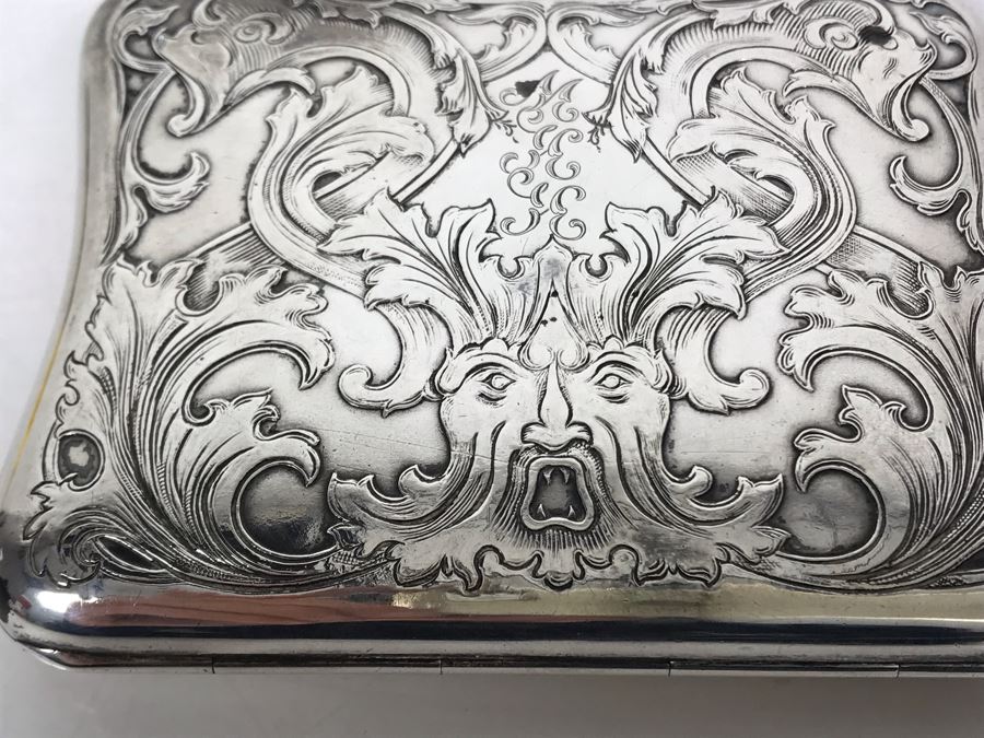 JUST ADDED - Vintage Chased Sterling Silver Wallet Compact With Chain 111g [Photo 8]