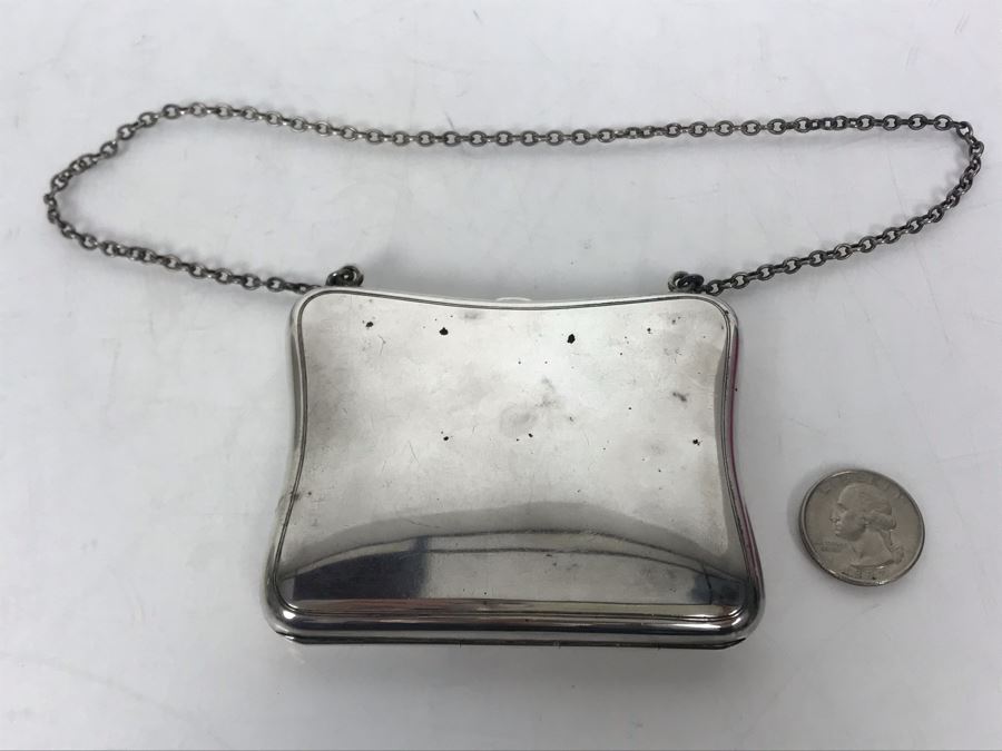 JUST ADDED - Vintage Chased Sterling Silver Wallet Compact With Chain 111g [Photo 10]