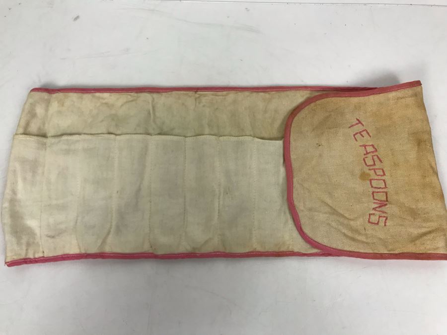 JUST ADDED - (9) Sterling Silver Mainly English Flatware Spoons And Fork With Vintage Teaspoons Storage Cloth 130g - See Photos [Photo 23]