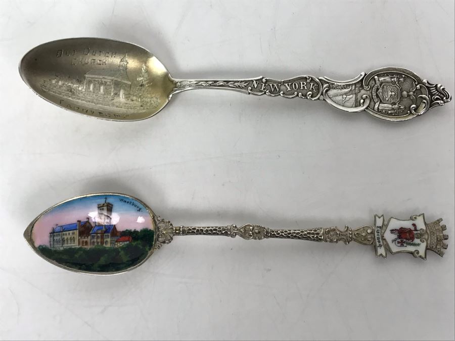 JUST ADDED - Eisenach Germany 800 Silver Tourist Spoon With Handpainted Wartburg Castle And Vintage Sterling Silver New York Tourist Spoon Old Dutch Church Tarrytown 30g [Photo 4]