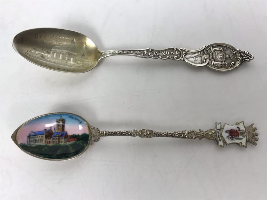 JUST ADDED - Eisenach Germany 800 Silver Tourist Spoon With Handpainted Wartburg Castle And Vintage Sterling Silver New York Tourist Spoon Old Dutch Church Tarrytown 30g [Photo 3]