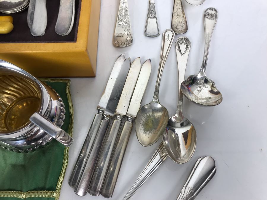 JUST ADDED - Huge Lot Of Silverplated Serving Pieces And Flatware With Wooden Silverware Storage Box - See Photos [Photo 16]