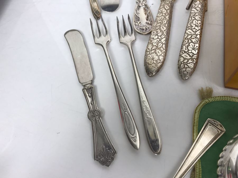 JUST ADDED - Huge Lot Of Silverplated Serving Pieces And Flatware With Wooden Silverware Storage Box - See Photos [Photo 23]