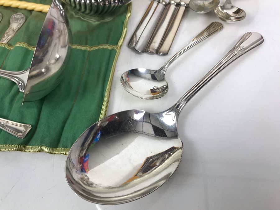 JUST ADDED - Huge Lot Of Silverplated Serving Pieces And Flatware With Wooden Silverware Storage Box - See Photos [Photo 17]