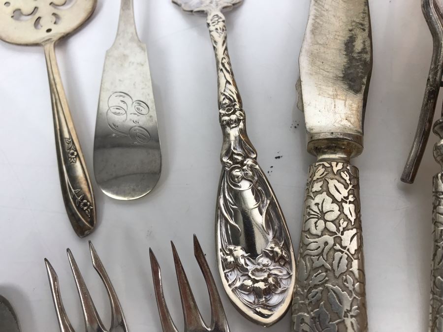 JUST ADDED - Huge Lot Of Silverplated Serving Pieces And Flatware With Wooden Silverware Storage Box - See Photos [Photo 20]