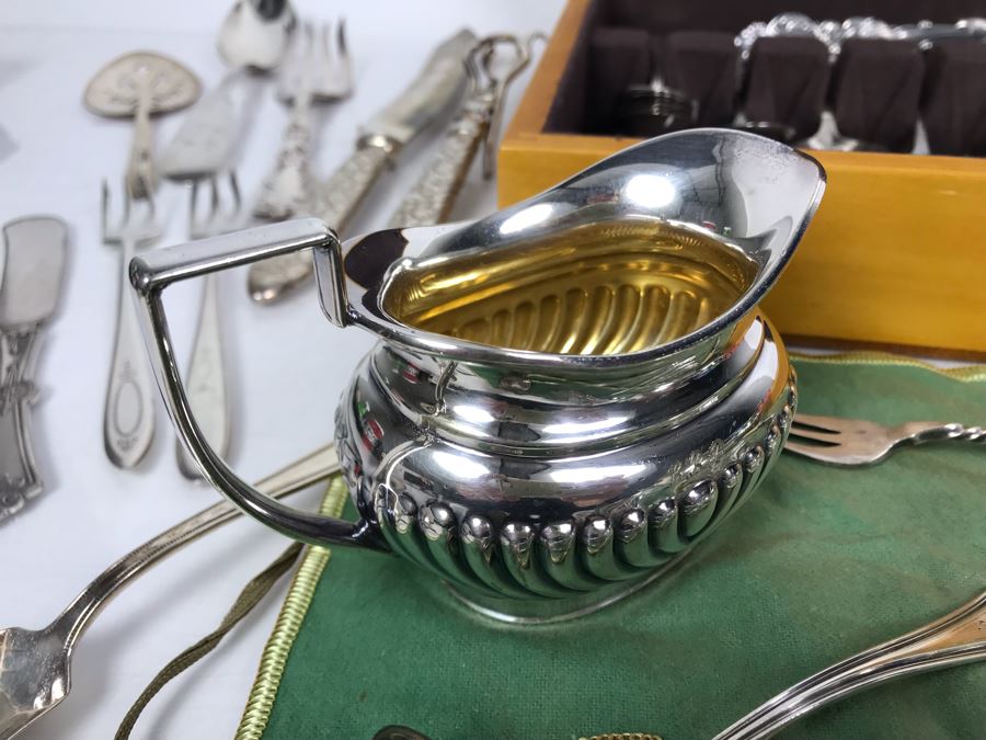 JUST ADDED - Huge Lot Of Silverplated Serving Pieces And Flatware With Wooden Silverware Storage Box - See Photos [Photo 10]