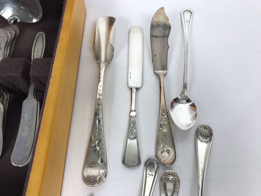 JUST ADDED - Huge Lot Of Silverplated Serving Pieces And Flatware With Wooden Silverware Storage Box - See Photos [Photo 15]