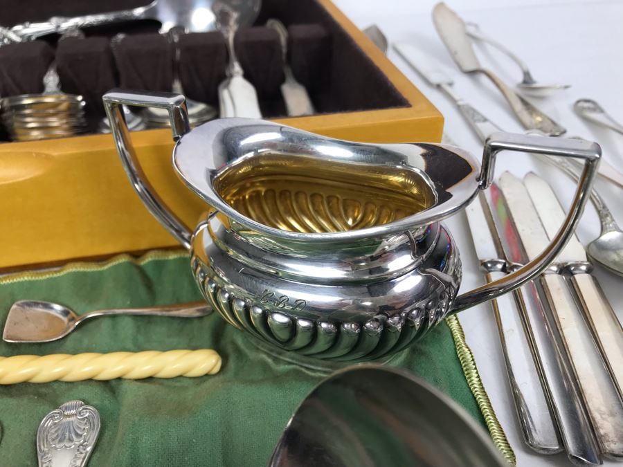 JUST ADDED - Huge Lot Of Silverplated Serving Pieces And Flatware With Wooden Silverware Storage Box - See Photos [Photo 9]