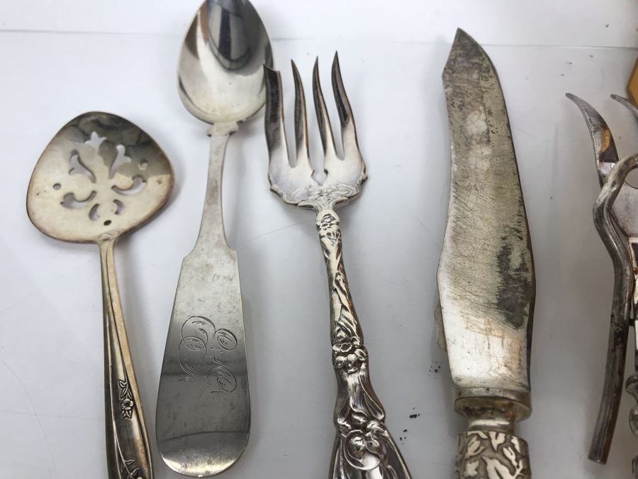 JUST ADDED - Huge Lot Of Silverplated Serving Pieces And Flatware With Wooden Silverware Storage Box - See Photos [Photo 21]