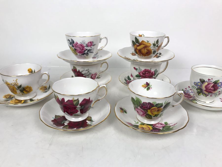 JUST ADDED - (6) English Royal Vale Bone China Cups And Saucers And (2) English Duchess Bone China Cups And Saucers