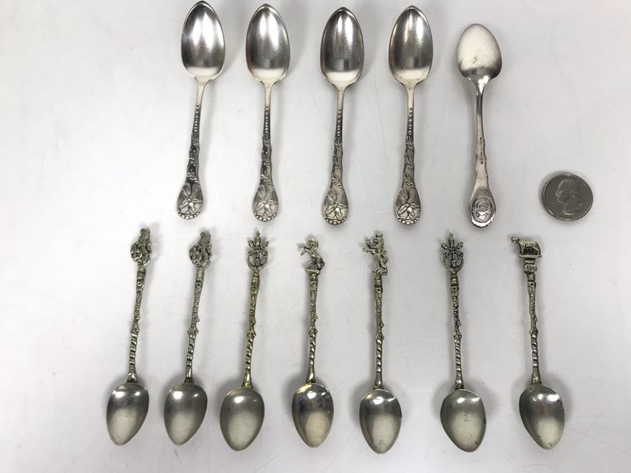 JUST ADDED - (5) Vintage 1847 Rogers Bros Seashore Themed Demitasse Spoons And (7) Italian Demitasse Spoons