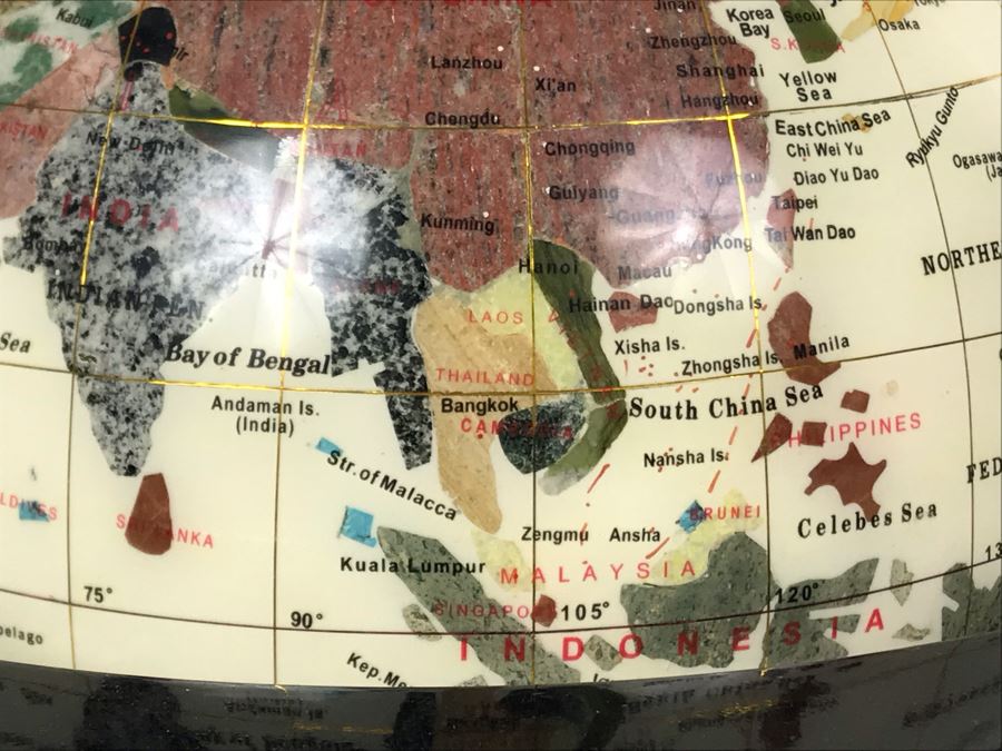 Inlaid Gemstone Globe 15W X 15H [Photo 9]