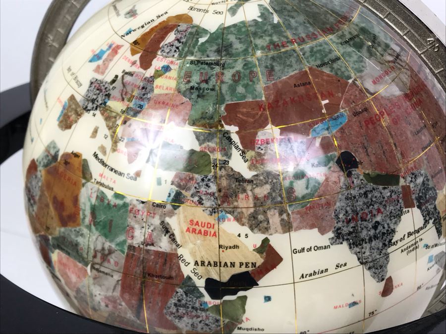 Inlaid Gemstone Globe 15W X 15H