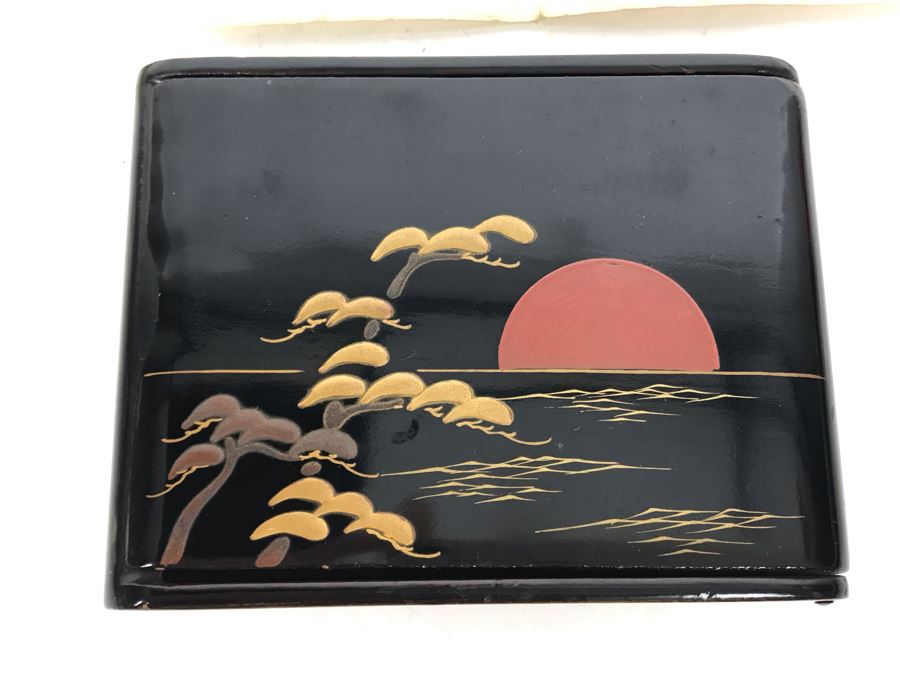 Five Cents Military Payment Certificate, Pair Of Japanese 10 Yen Nippon Currency Notes And Asian Wooden Lacquer Wallet [Photo 2]