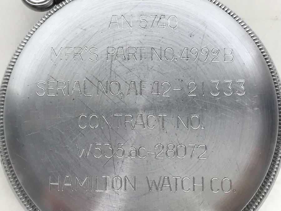WWII Era Military Pocket Watch Hamilton Watch Co Black Dial AN 5740 Mfr’s Part No 4992B G.C.T. [Photo 7]