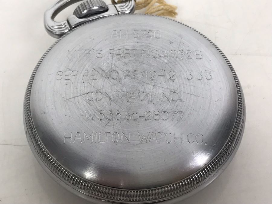 WWII Era Military Pocket Watch Hamilton Watch Co Black Dial AN 5740 Mfr’s Part No 4992B G.C.T. [Photo 8]
