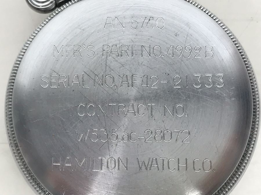 WWII Era Military Pocket Watch Hamilton Watch Co Black Dial AN 5740 Mfr’s Part No 4992B G.C.T. [Photo 3]