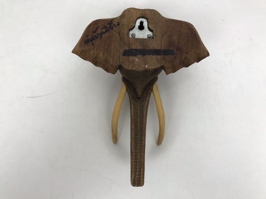 Finely Carved Wooden Elephant's Head Sculpture Wall Mount Signed On Back 7W X 9H [Photo 12]
