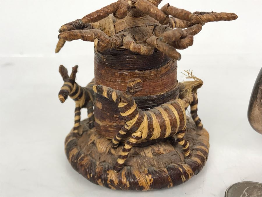 Carved Stone African Elephant And Woven Tree With Animals Sculpture [Photo 5]