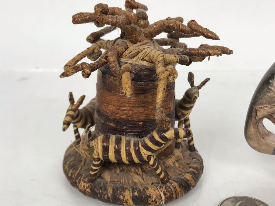 Carved Stone African Elephant And Woven Tree With Animals Sculpture [Photo 4]