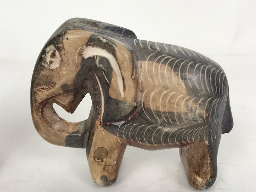 Carved Stone African Elephant And Woven Tree With Animals Sculpture [Photo 3]