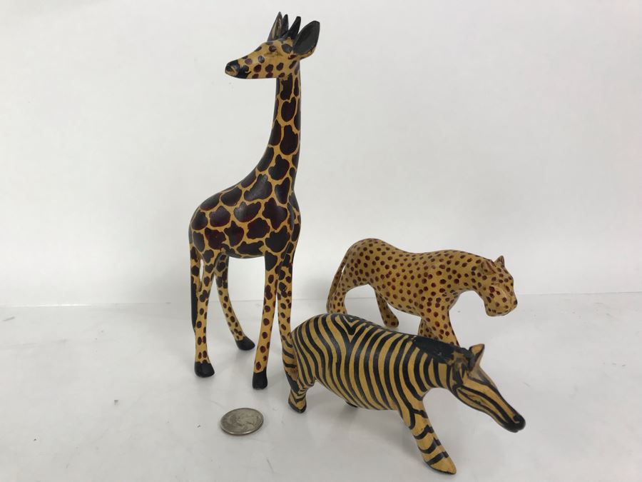 Set Of (3) Carved Wooden Animal Figurines [Photo 2]