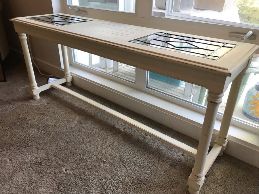 White Shabby Chic Console Table With Stained Glass Inserts [Photo 5]