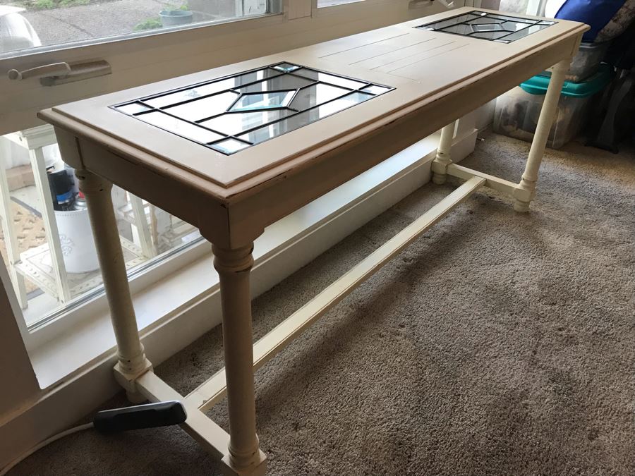 White Shabby Chic Console Table With Stained Glass Inserts [Photo 4]