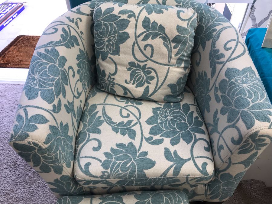 Pair Of Modern Armchairs With Matching Ottomans