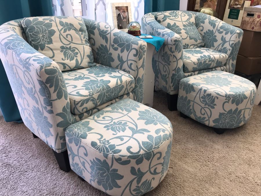 Pair Of Modern Armchairs With Matching Ottomans [Photo 3]