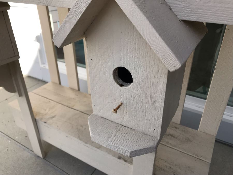 White Shabby Chic 2-Tier Outdoor Garden Wooden Table With Pair Of Built-In Birdhouses [Photo 4]