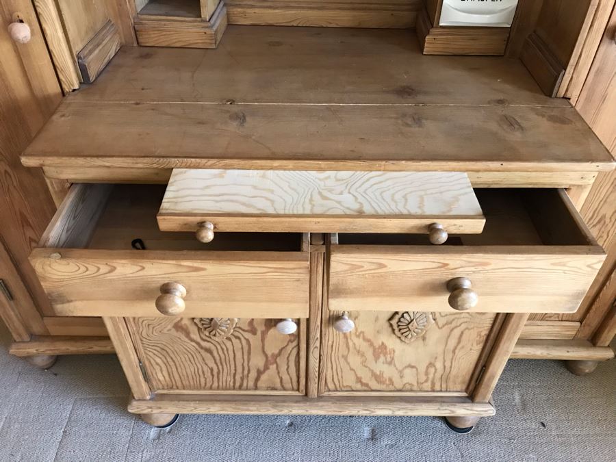 German Antique Pine Wooden Hoosier Cupboard Cabinet With Porcelain Spice Drawers [Photo 5]