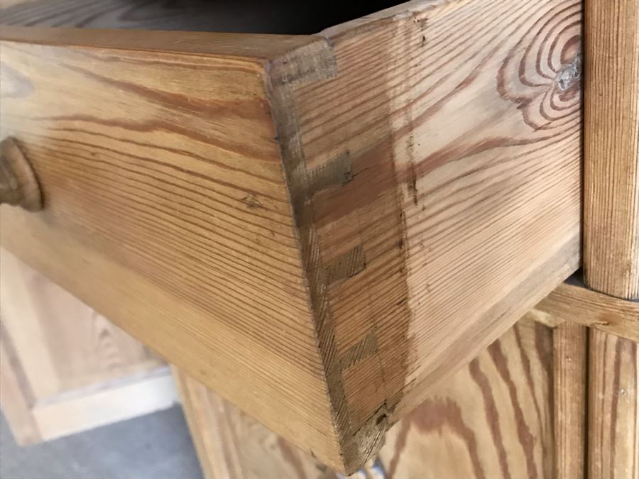 German Antique Pine Wooden Hoosier Cupboard Cabinet With Porcelain Spice Drawers [Photo 17]