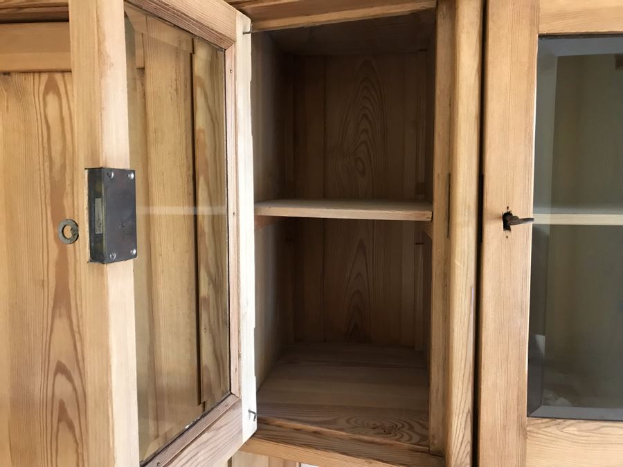 German Antique Pine Wooden Hoosier Cupboard Cabinet With Porcelain Spice Drawers [Photo 12]