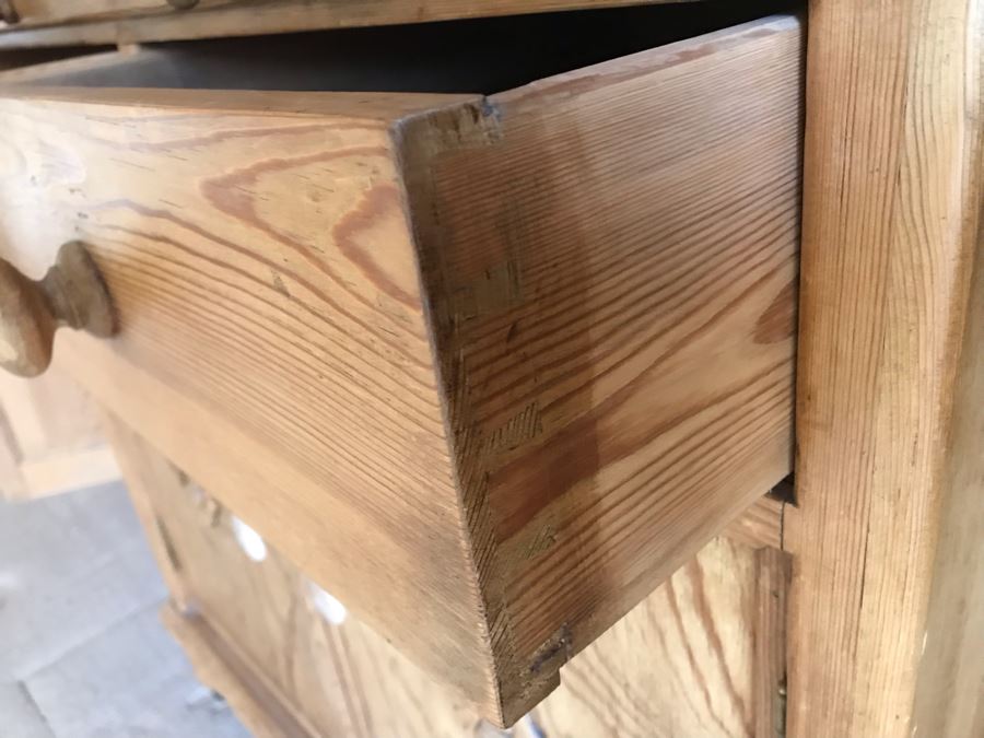 German Antique Pine Wooden Hoosier Cupboard Cabinet With Porcelain Spice Drawers [Photo 18]