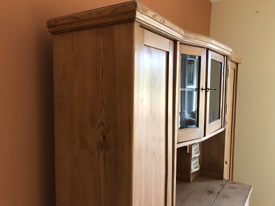 German Antique Pine Wooden Hoosier Cupboard Cabinet With Porcelain Spice Drawers [Photo 22]