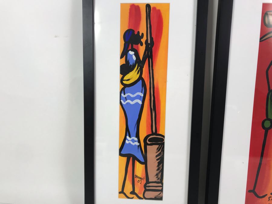 Pair Of Original African Framed Paintings Signed Sanny's 9 X 19 [Photo 3]