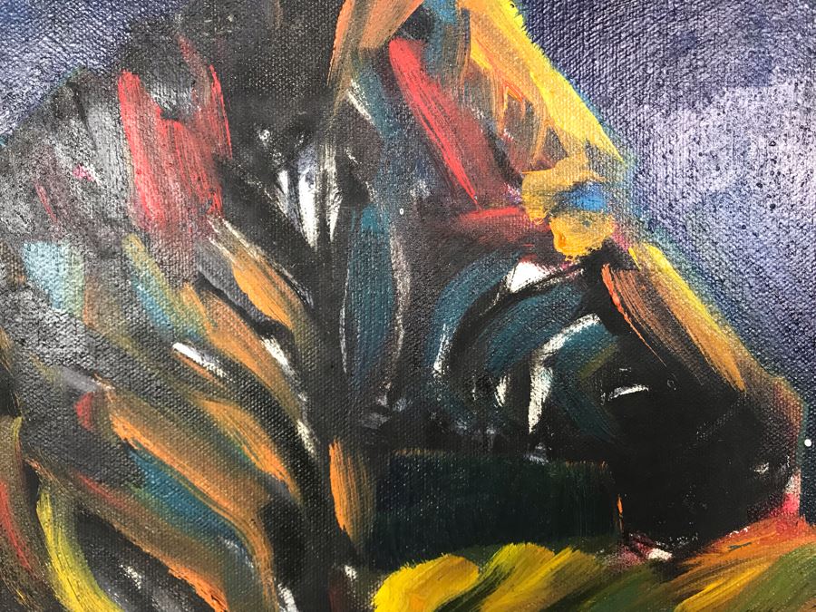 Original Abstract African Oil Painting Of Zebras 30 X 24 [Photo 4]