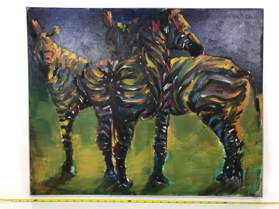 Original Abstract African Oil Painting Of Zebras 30 X 24 [Photo 2]
