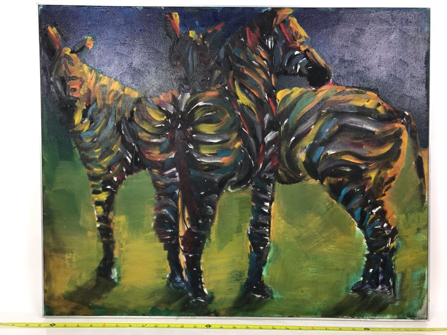 Original Abstract African Oil Painting Of Zebras 30 X 24