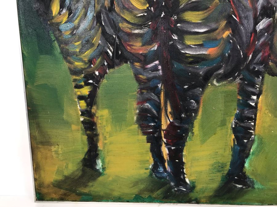 Original Abstract African Oil Painting Of Zebras 30 X 24 [Photo 6]
