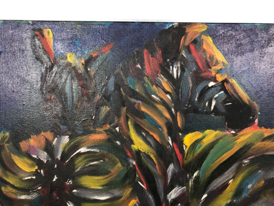 Original Abstract African Oil Painting Of Zebras 30 X 24 [Photo 3]