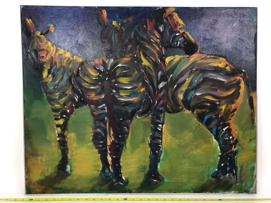 Original Abstract African Oil Painting Of Zebras 30 X 24 [Photo 7]