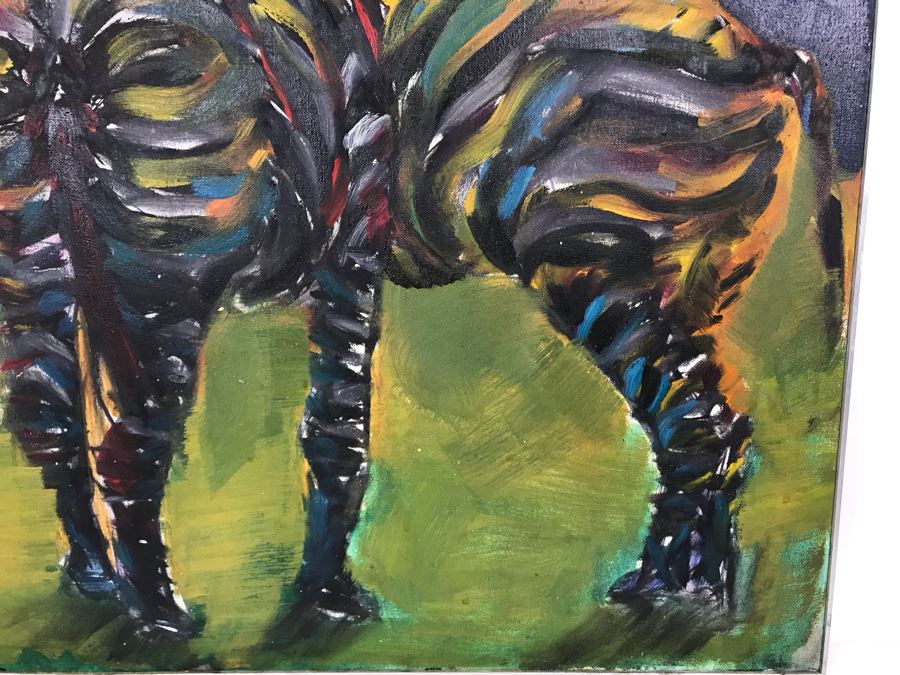 Original Abstract African Oil Painting Of Zebras 30 X 24 [Photo 5]