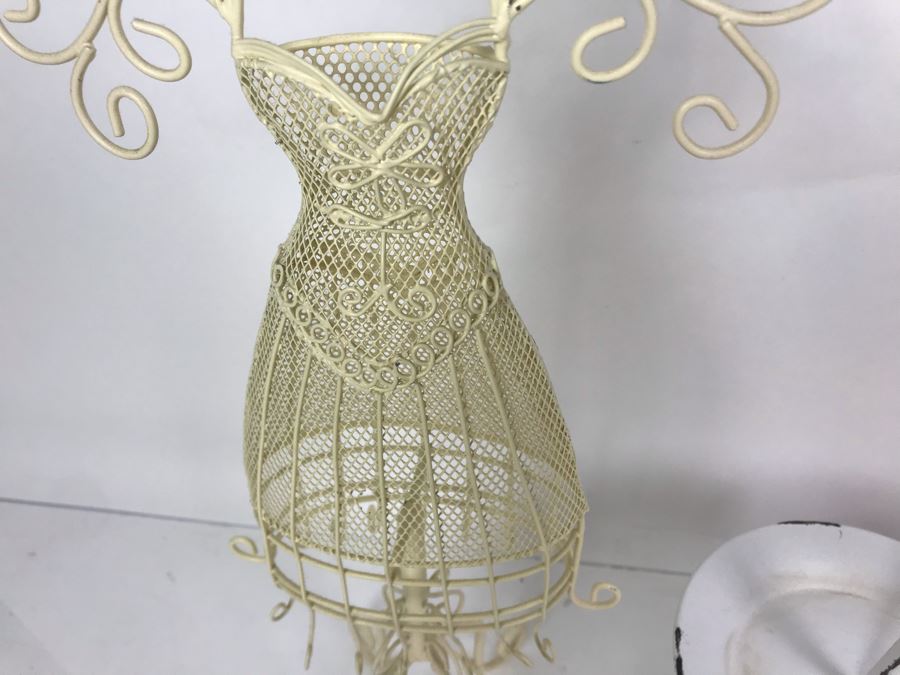 White Shabby Chic Vanity Mirror And Jewelry Dress Form Stand [Photo 4]