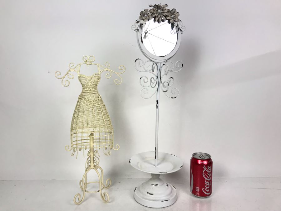 White Shabby Chic Vanity Mirror And Jewelry Dress Form Stand [Photo 2]