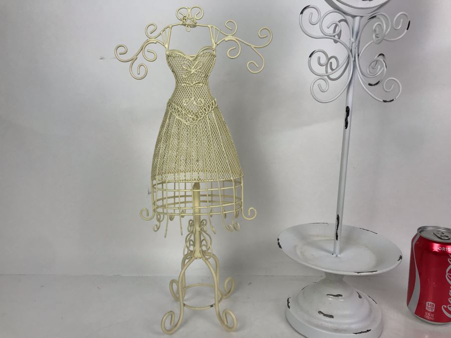 White Shabby Chic Vanity Mirror And Jewelry Dress Form Stand [Photo 3]